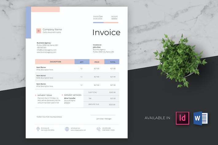 Clean and Minimal Business Invoice  (Ms Word)