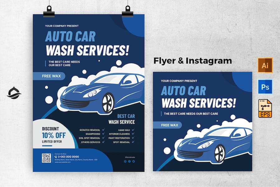 Auto Car Wash Services Flyer & Instagram Post