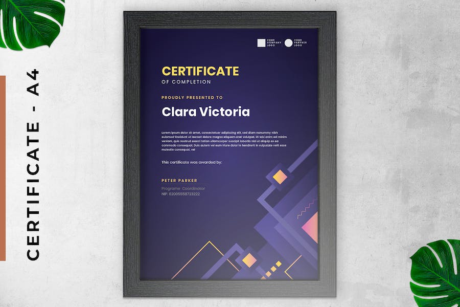Certificate / Diploma Modern Purple Triangle Style