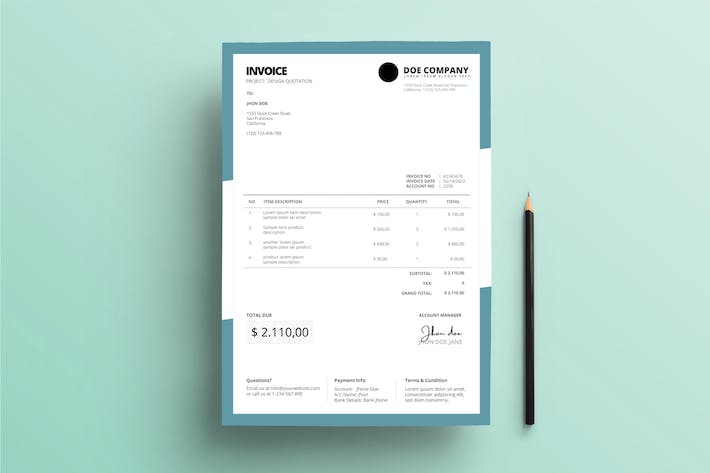 Invoice Business with Dark Teal Frame Background