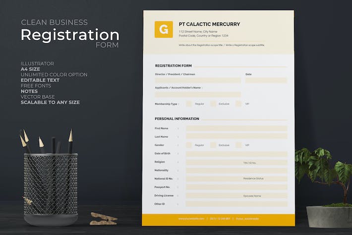 Clean Registration Form with Yellow Accent