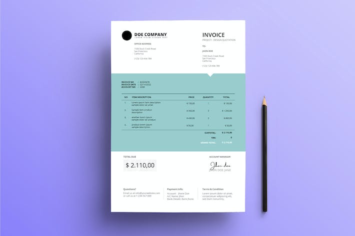 Invoice Business with Center Teal Backgound