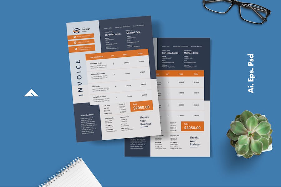 Dark Grey Orange Invoice Design