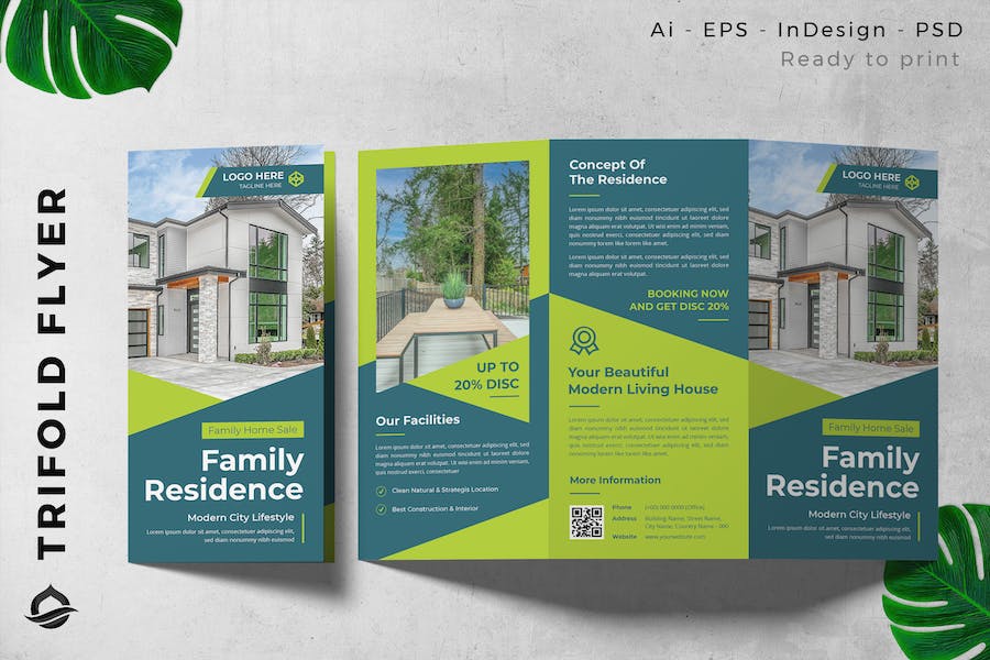 Green Residential Property  Trifold Brochure Flyer