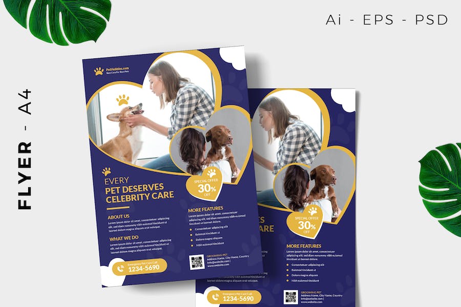 Pet care flyer template promotion