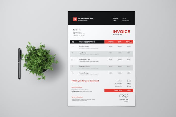 Clean Invoice  Design With Red Accent
