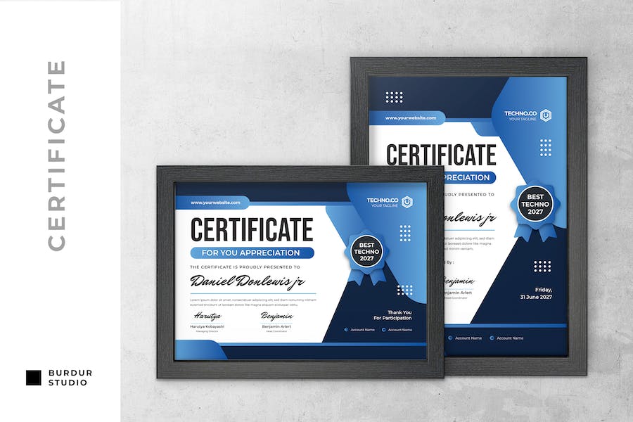 Blue Tech Award Certificate