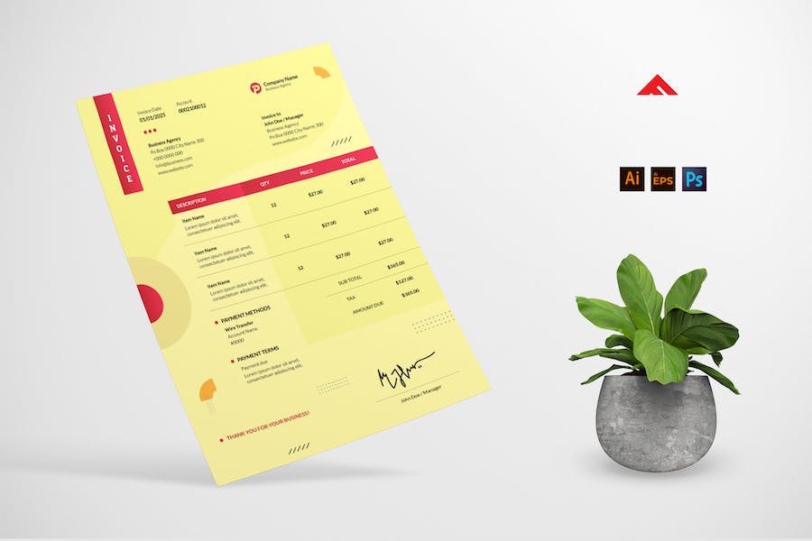 Yellow Red Invoice Design