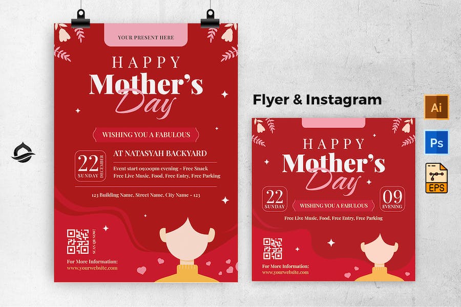 Red Mother Day Template Flyer & Instagram Post