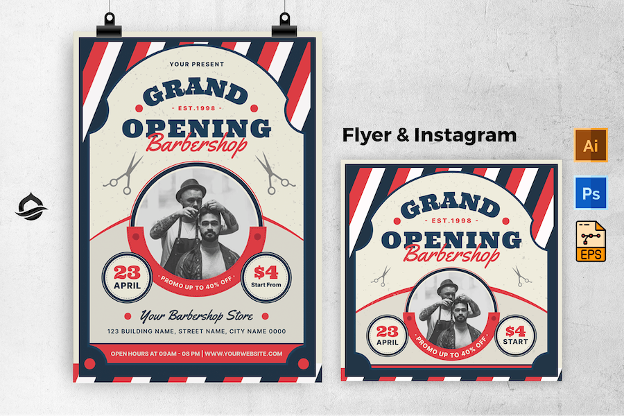 Retroblue Grand Opening Barbershop Flyer