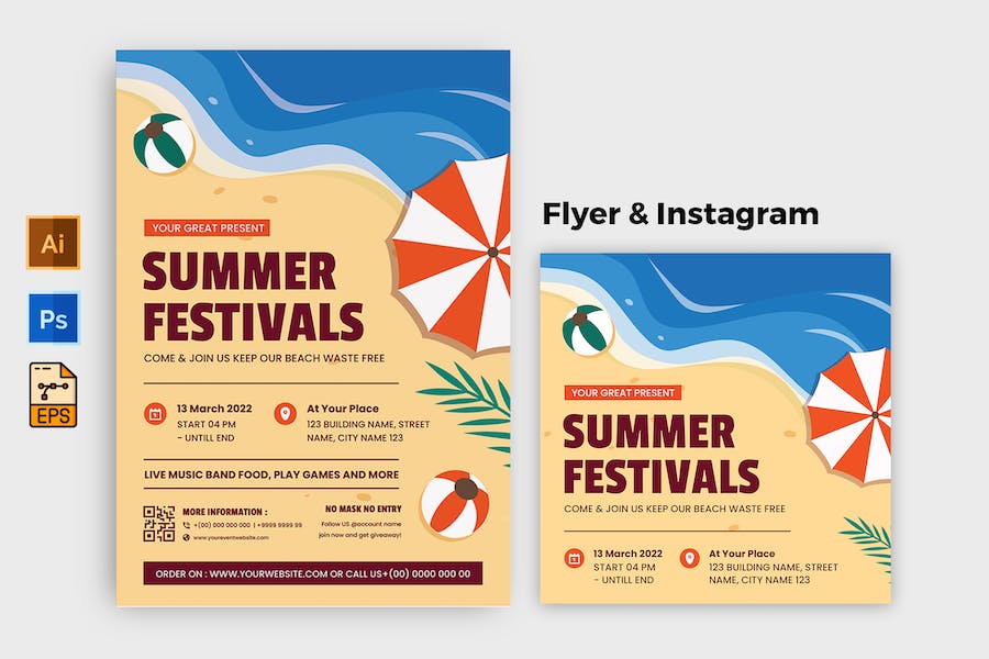 Summer Festival in Beach Flyer & Instagram Post