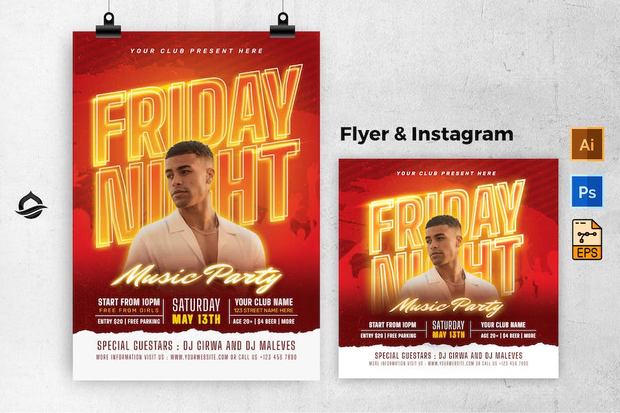 Friday Night Music Party Flyer & Instagram Post