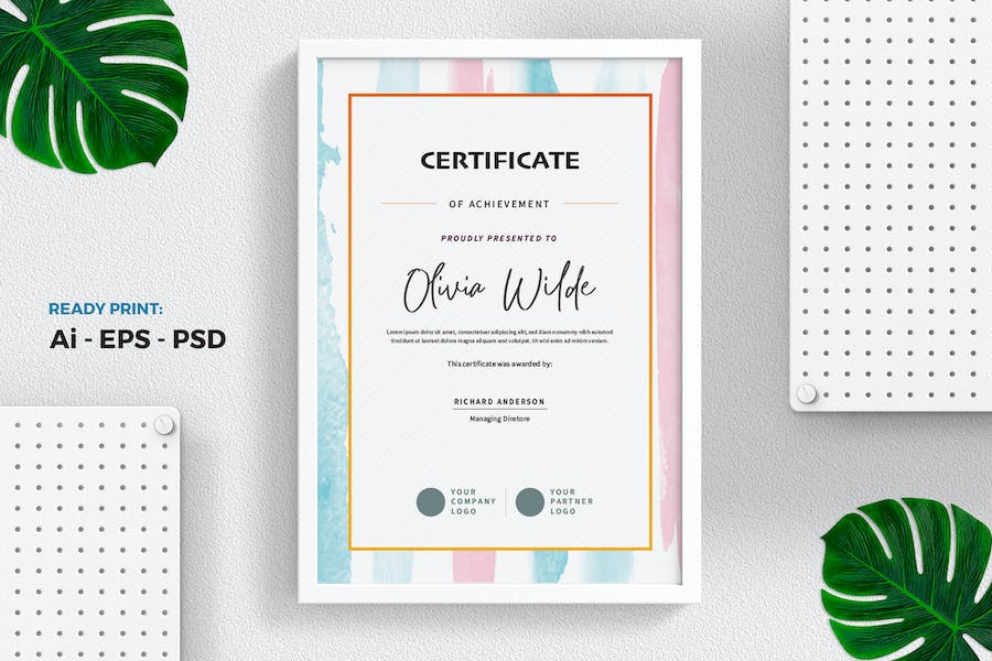 Brush Watercolor Certificate / Diploma Template