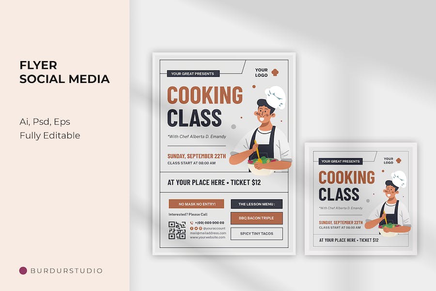 Minimalist Cooking Class Flyer & Instagram Post