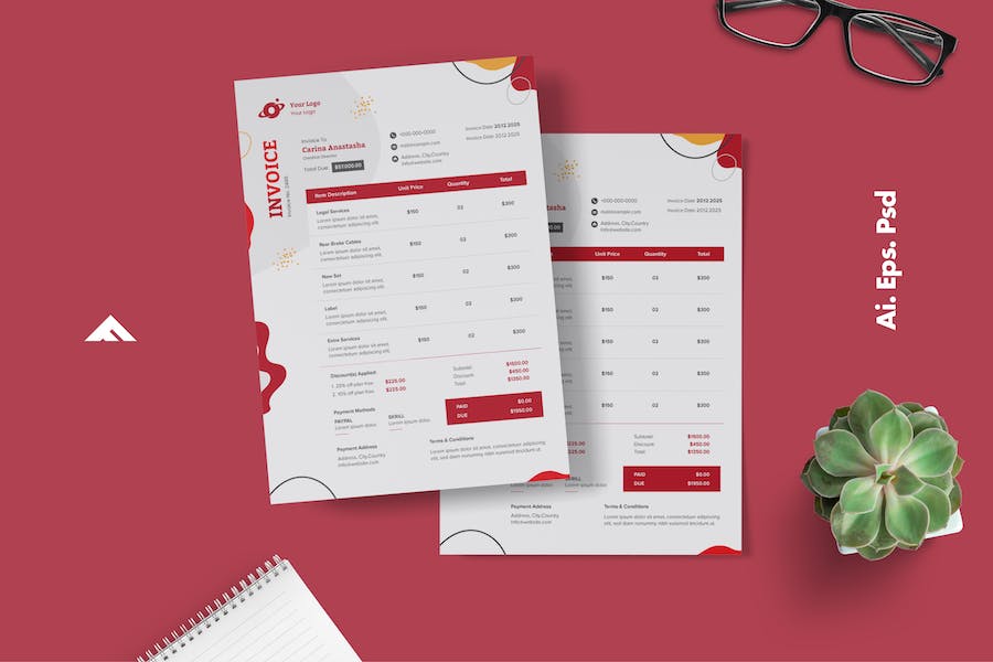 Clean Red Invoice Design