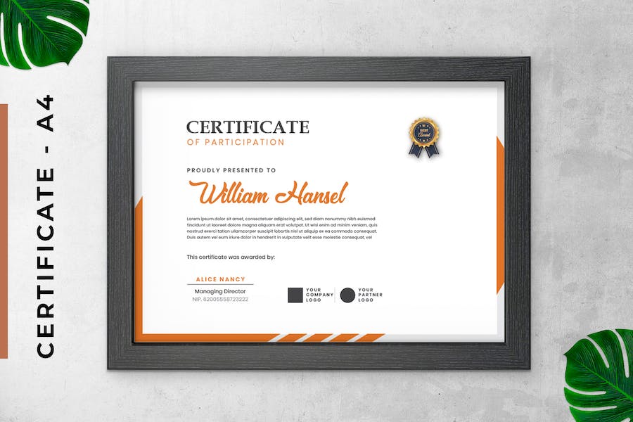 Simple Orange Certificate / Diploma Template