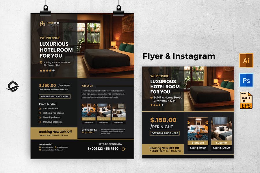 Modern Hotel Promotion Flyer & Instagram Post