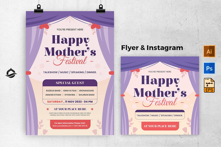 Purple Mother Day Template Flyer & Instagram Post