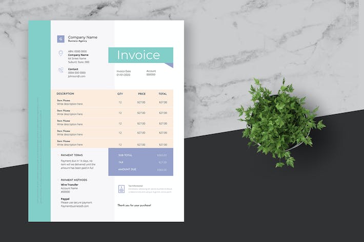 Clean Blue Business Invoice