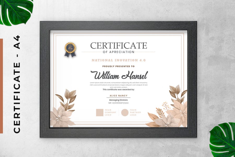 Simple Floral Certificate / Diploma Template