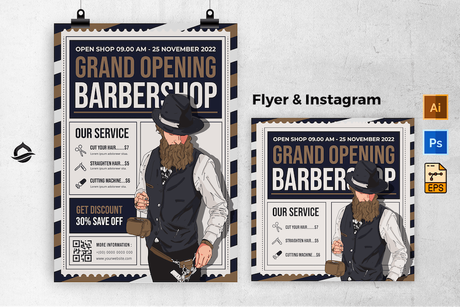 Beardman Barbershop Flyer & Instagram Post