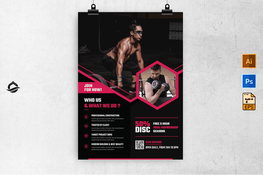 Fitness and workout training center flyer
