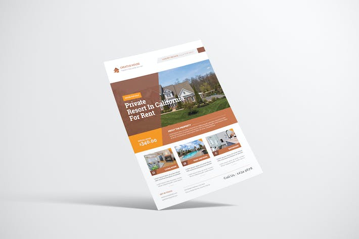 Property Flyer Desain With Brown Orange Color