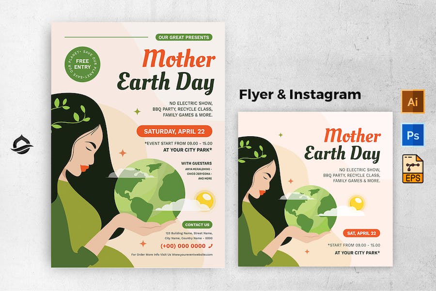 Mother Earth Day Green Flyer & Instagram Post