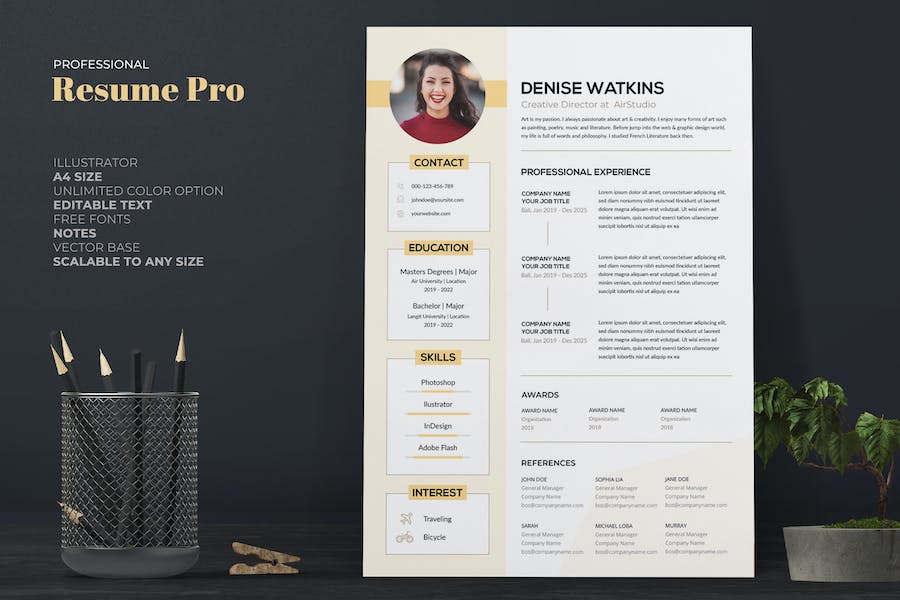 Clean Yellow CV / Resume Pro