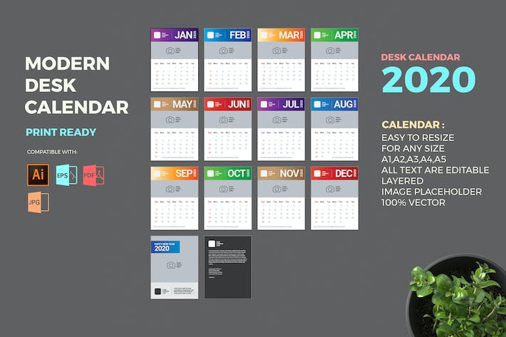 Modern 2020 Desk Calendar Pro