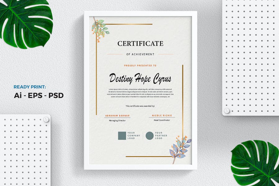 Floral Watercolor Gold Certificate / Diploma
