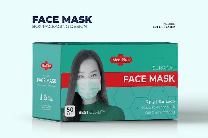 Green Face Mask Box Packaging Templete