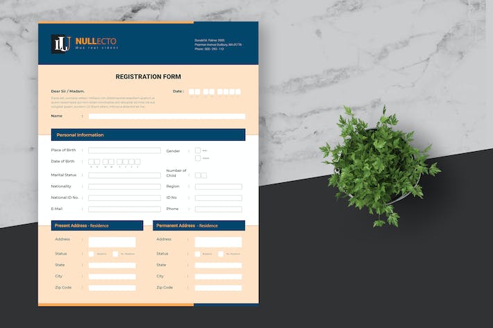Registration Form Template Residential