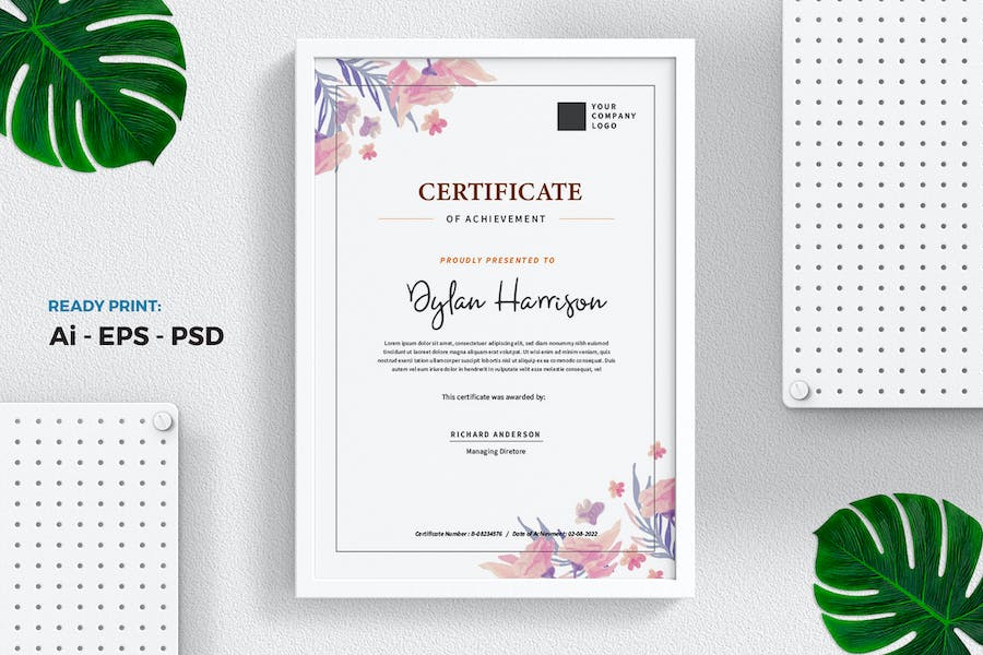 Floral Watercolor Certificate / Diploma Template