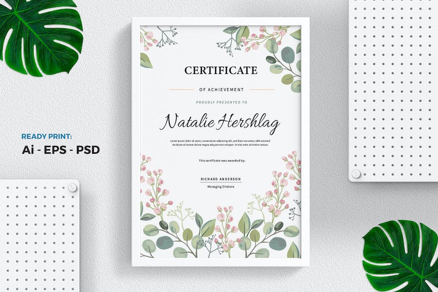 Flower Watercolor Certificate / Diploma Template