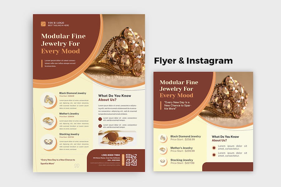 Brown Jewelry Marketing Flyer & Instagram post