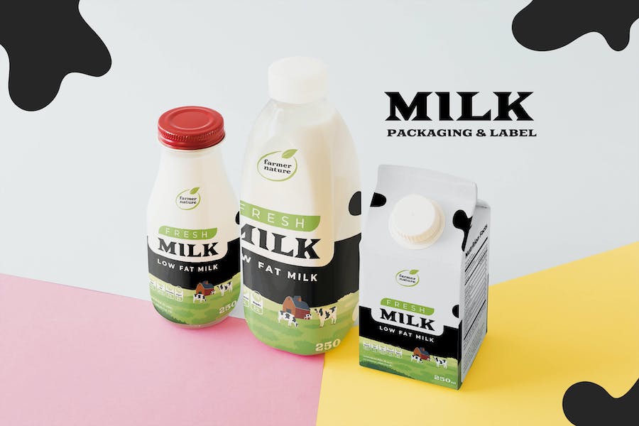 Milk Bottle and Box Packaging Template
