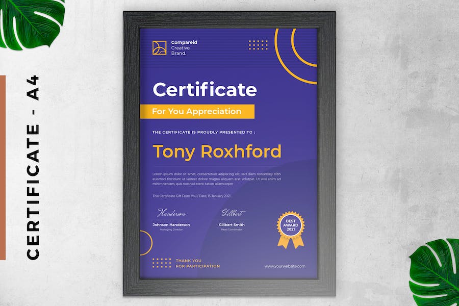 Certificate / Diploma Modern Purple & Yellow Style