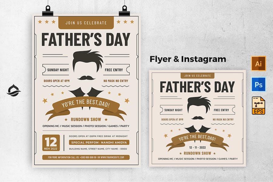 Vintage Father day Template Flyer & Instagram post