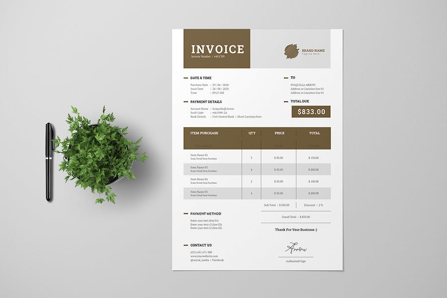 Clean Invoice With Brown Accent