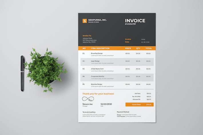 Clean Invoice Design with Orange Accent
