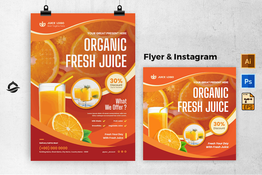 Organic Fresh Juice Promotions Flyer & Instagram