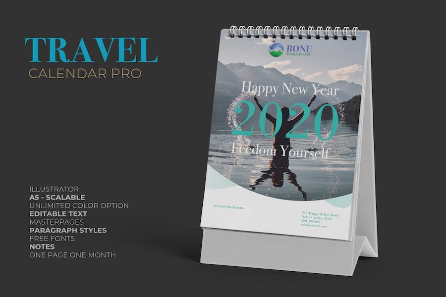 2020 Clean Travel Calender Pro