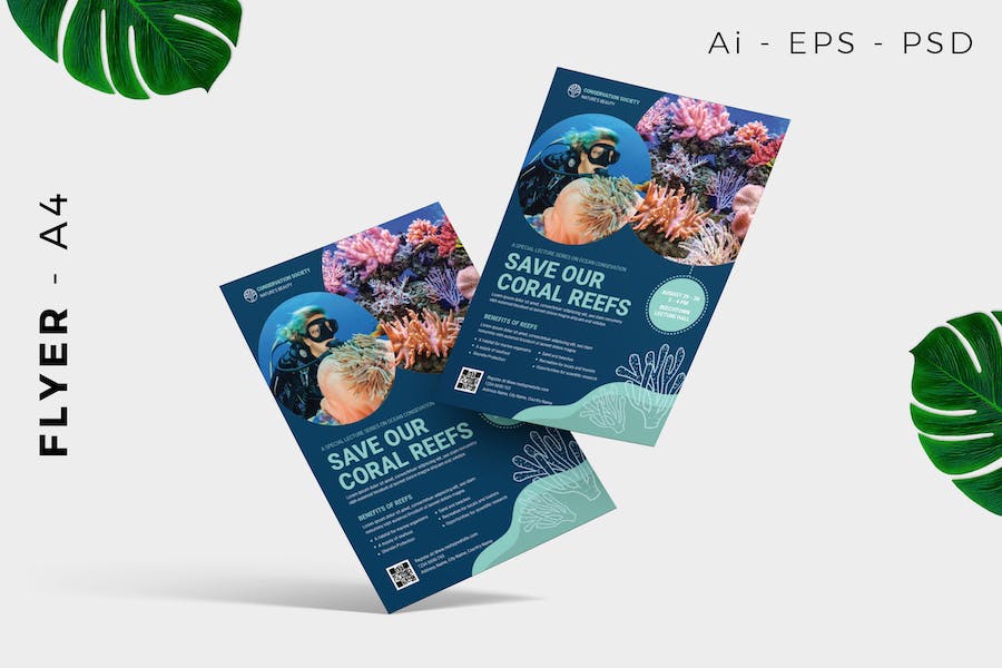 Conservation underwater flyer template promotion