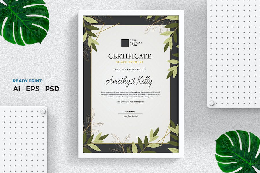Floral Green Certificate / Diploma Template