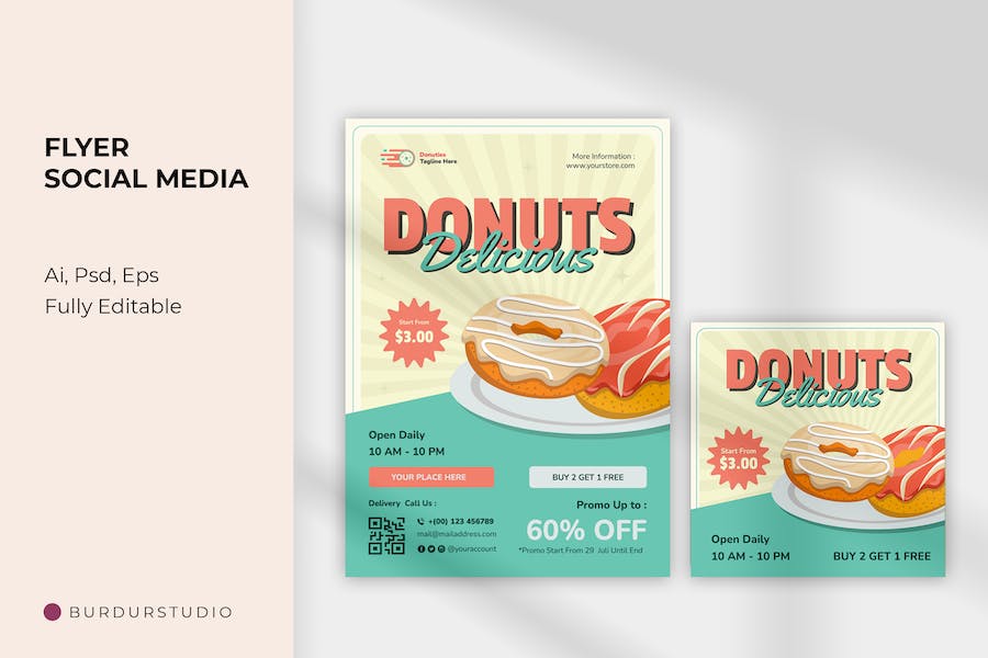 Donuts Delicious Flyer & Instagram Post