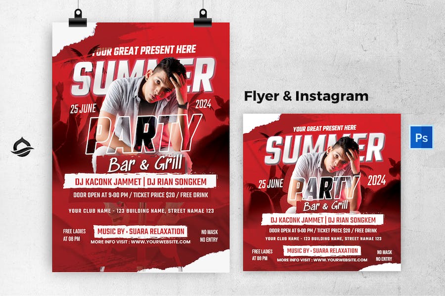 Red Summer Party Flyer & Instagram Post