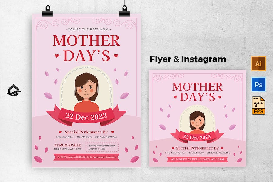 Sweet Pink Mother Day  Flyer & Instagram Post
