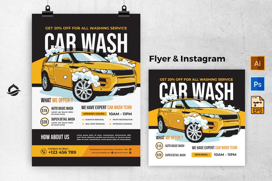 Yellow Car Garage Flyer & Instagram Post