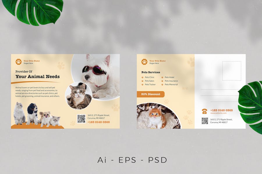Pet Care / Pet Store Postcard Design